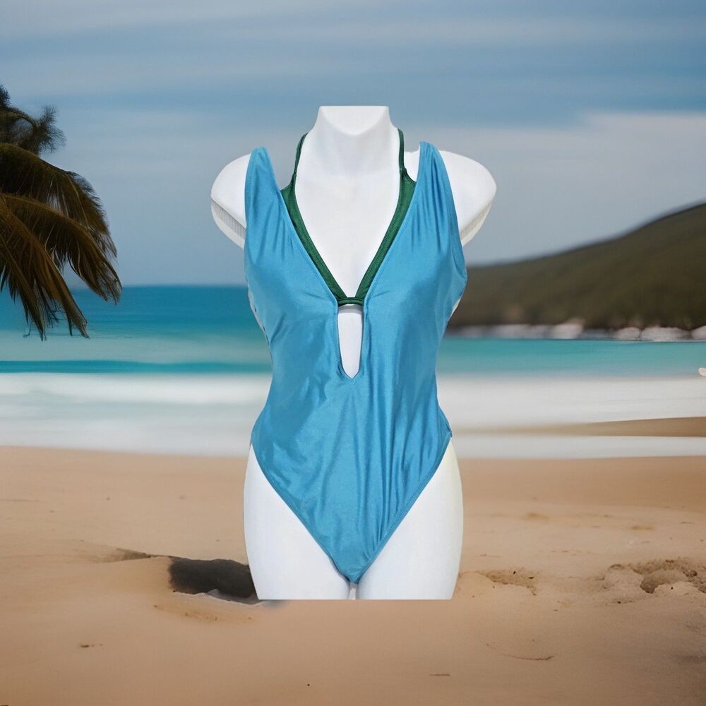 New Anthropologie Sanctuary One Piece Swimsuit Size XL Seaside Blue Green  $119